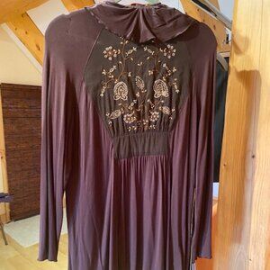 April cornell womens brown rayon embroidered jacket shawl type size L